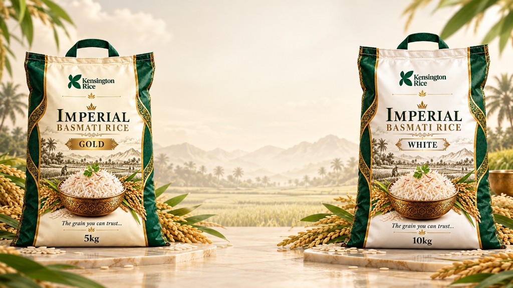 Kensington Imperial Basmati Rice, Golden and Premium White lines